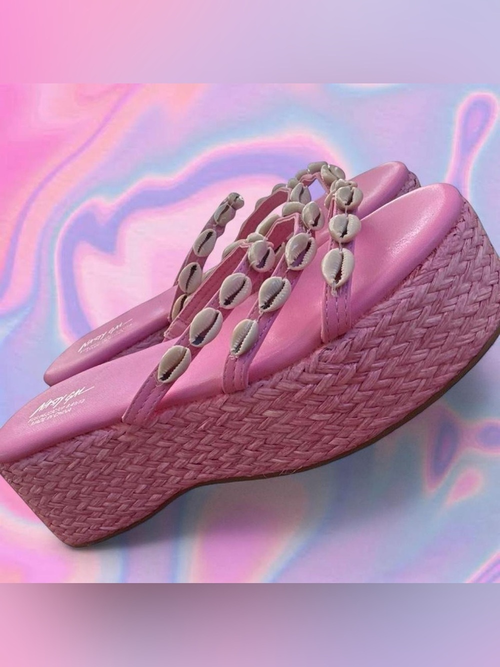 Nasty Gal Pink Sea Shell Platform Slide Sandals Sz 10